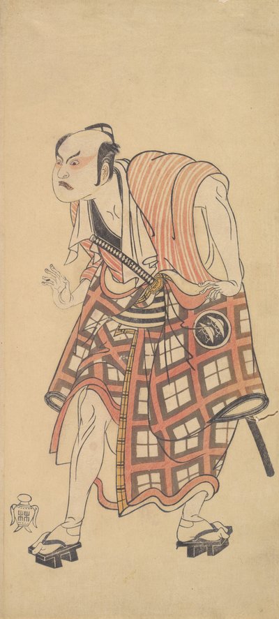 A második Nakajima Mihoemon előrehajtott fejjel álló emberként, 1768 vagy 1769. alkotó: Shunsho