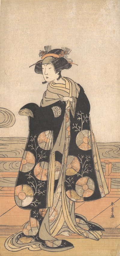 Yoshizawa Iroha, mint egy folyóparti ház Engawáján álló nő, kb. 1778. alkotó: Shunsho