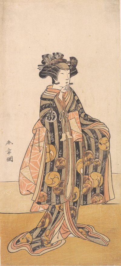 Yoshizawa Iroha, mint nő, Tomoe Gozen a parton állva, 1774 vagy 1775. alkotó: Shunsho