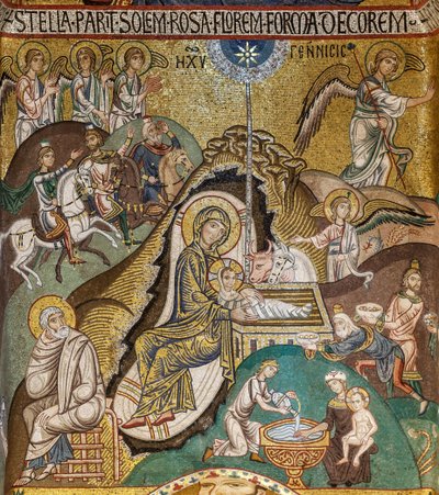 A Nádor-kápolna (bazilika), déli apszis vagy Szent Pál „abszidiola”, mozaikok: „Születés”, XII. alkotó: Sicilian School