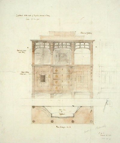 Design for szekrény angol dió és ébenfa alkotó: Sidney Barnsley