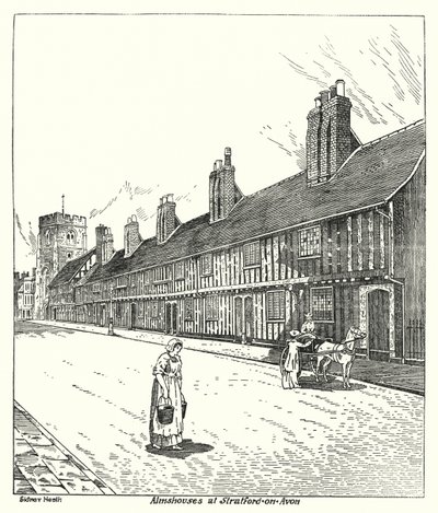 Almshouses Stratford-on-Avonban (metszet) alkotó: Sidney Heath