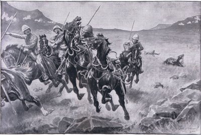 Futás a kesztyűben: lándzsás járőr kereszttűz alatt (litho) alkotó: Sidney Paget
