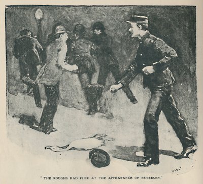 A durva emberek elmenekültek Peterson megjelenésekor, 1892 alkotó: Sidney Paget