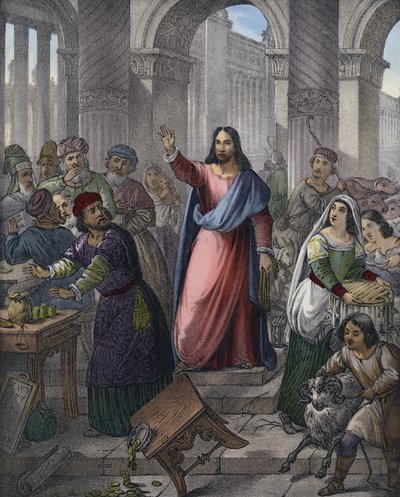 Krisztus megtisztítja a templomot (színes metszet) alkotó: Siegfried Detler Bendixen