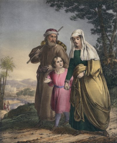 Jézus szüleivel visszatér Názáretbe (színes metszet) alkotó: Siegfried Detler Bendixen