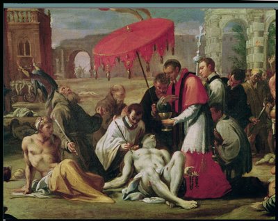 Borromeo Szent Károly (1538-84) Szentséget szolgáltat a pestis áldozatainak 1576-ban (a 78610. részlet) alkotó: Sigismondo Caula