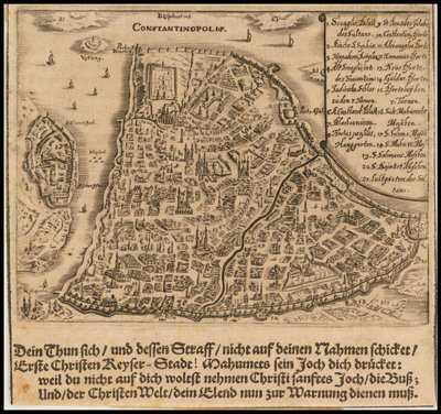 Konstantinápoly 1668-as térképe Sigmund von Birken tollából alkotó: Sigmund von Birken