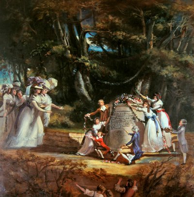 Az orléans-i hercegnő gyermekei édesanyjukat köszöntve az általuk 1787-es gyógyfürdői látogatással gyógyult állapotának helyreállítására állított emlékműnél (olaj, vászon) alkotó: Silvestre Mirys