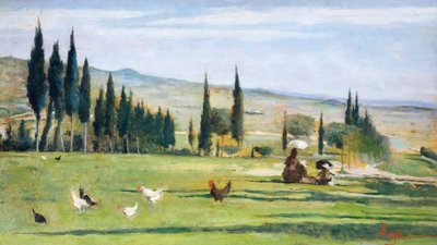 Gabbro tájkép, Silvestro Lega (1826-1895), olaj, vászon, 34,5x61 cm. alkotó: Silvestro Lega
