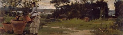 Garden at Bellariva, 1884 körül, Silvestro Lega (1826-1895), olaj, panel, 7x23,5 cm alkotó: Silvestro Lega