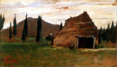 Táj nádfedeles kunyhóval alkotó: Silvestro Lega