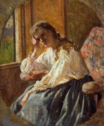 Tanulmány a női alakról, Silvestro Lega (1826-1895), triptichon részlete alkotó: Silvestro Lega
