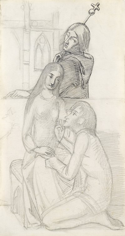 Rómeó és Júlia, Lawrence baráttal (ceruza, toll és tinta papíron) alkotó: Simeon Solomon