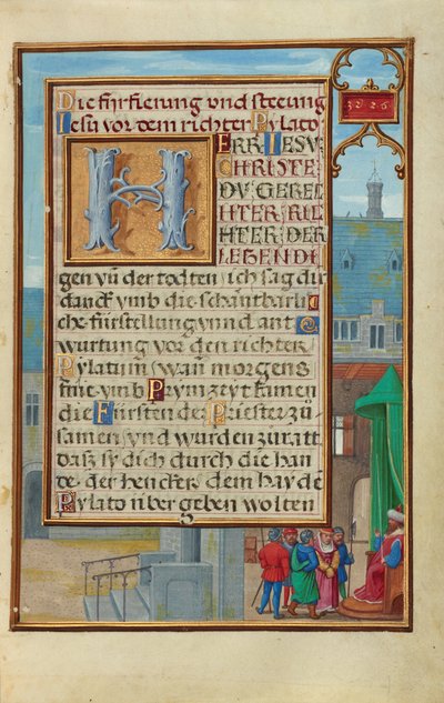 Rand mit einem gefangenen Propheten vor einem Fürsten oder König alkotó: Simon Bening