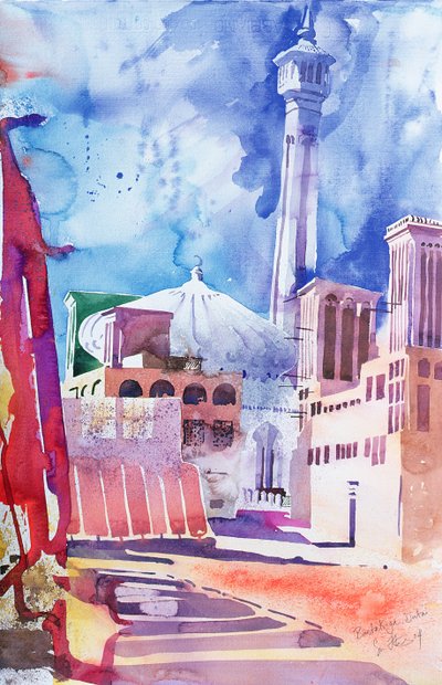 Bastakia, Dubai, 2004 (akvarell, papír) alkotó: Simon Fletcher