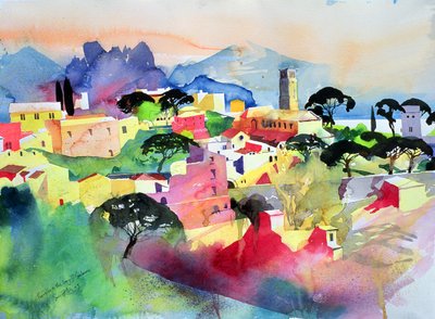 Ravello és a salernói öböl, 2003 (akvarell, papír) alkotó: Simon Fletcher