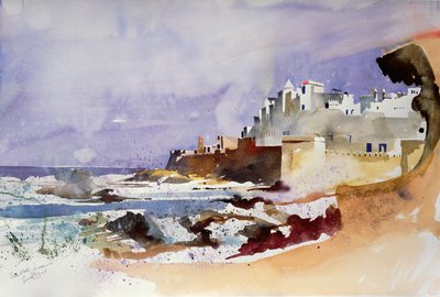 Tengeri fal, Essaouira (akvarell, papír) alkotó: Simon Fletcher