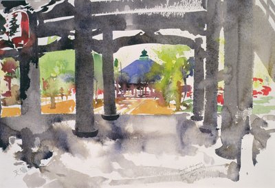 Templom bejárat, Amanohashidate (akvarell, papír) alkotó: Simon Fletcher