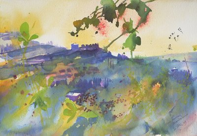 Három ház Montalcino, Olaszország, 2003 (akvarell) alkotó: Simon Fletcher