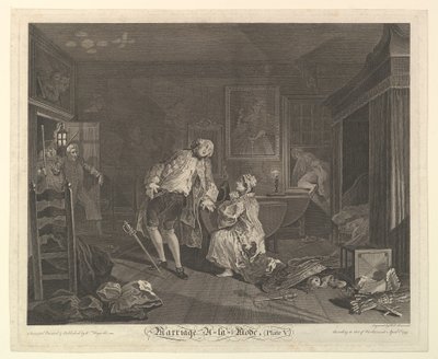 Házasság A-la-Mode, V. tábla, 1745. április. alkotó: Simon Francois Ravenet