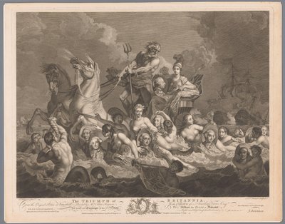 A brit haditengerészet és a francia flotta felett aratott győzelem allegóriája Britannia diadala (cím a tárgyon) alkotó: Simon François Ravenet (le vieux)