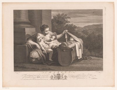 adomány Jótékonyság (cím a tárgyon) Tizenhetedik századi festmények a Devonshire-i gyűjteményből (sorozat címe) alkotó: Simon François Ravenet (le vieux)