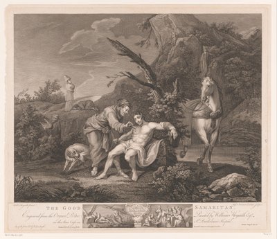 Példabeszéd az irgalmas szamaritánusról Az irgalmas szamaritánus (cím a tárgyon) alkotó: Simon François Ravenet (le vieux)