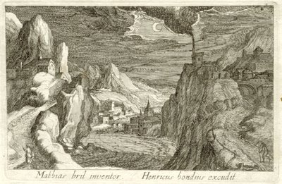 Folyói táj a holdfényben Különböző tájak (sorozat címe) Topographia variarum regionum (sorozat címe) alkotó: Simon Frisius (attributed to)