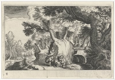 Boslandschap találkozott Hagar en Ismaël-lel Zuid-európai táj (sorozat címe) Különböző régiók topográfiája (sorozat címe) alkotó: Simon Frisius