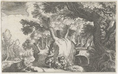 Boslandschap találkozott Hagar en Ismaël-lel Zuid-európai táj (sorozat címe) Különböző régiók topográfiája (sorozat címe) alkotó: Simon Frisius