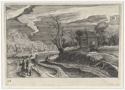 Táj éjjel Dél-európai tájak (sorozat címe) Topographia variarum regionum (sorozat címe) alkotó: Simon Frisius