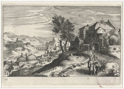 Folyó völgye épületekkel Dél-európai tájak (sorozat címe) Topographia variarum regionum (sorozat címe) alkotó: Simon Frisius