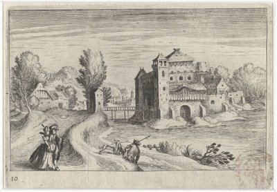 Folyói táj kastéllyal Dél-európai tájak (sorozat címe) Topographia variarum regionum (sorozat címe) alkotó: Simon Frisius