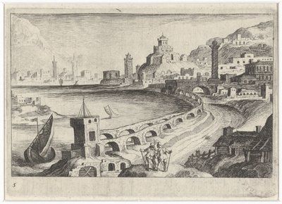 Városkép vízvezetékkel Dél-európai tájak (sorozat címe) Topographia variarum regionum (sorozat címe) alkotó: Simon Frisius