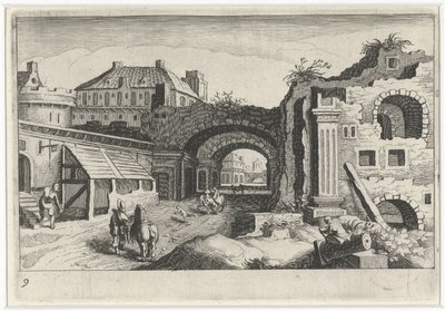 Városkép egy romokkal Dél-európai tájak (sorozat címe) Topographia variarum regionum (sorozat címe) alkotó: Simon Frisius