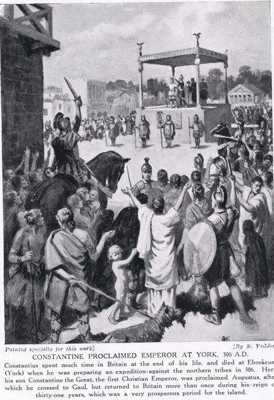 Konstantin császárrá kiáltása Yorkban, Kr. u. 306, illusztráció a "Hutchinson