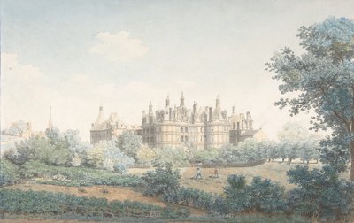 Chambord kastélya délnyugat felől nézve, 18. század. alkotó: Simon Mathurin Lantara