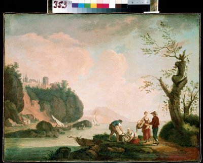 A halászok. Simon Mathurin Lantarat (1729-1778) festménye. Olajfestmény. francia művészet, rokokó. Mikhail Kroshitsky Művészeti Múzeum, Szevasztopol (Szevasztopol) Ukrajna alkotó: Simon Mathurin Lantarat