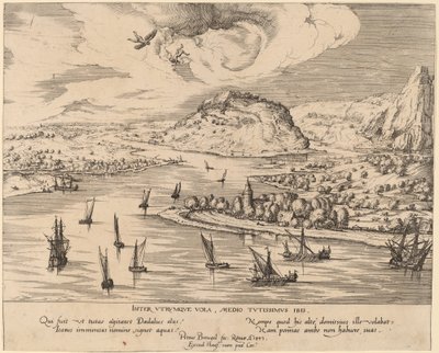Folyói táj Ikarusz bukásával alkotó: Simon Novellanus after Pieter Bruegel the Elder