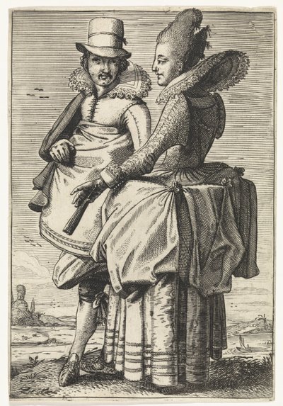 Férfi és nő az 1625 körüli divat szerint öltözve alkotó: Simon Poelenburg (attributed to)