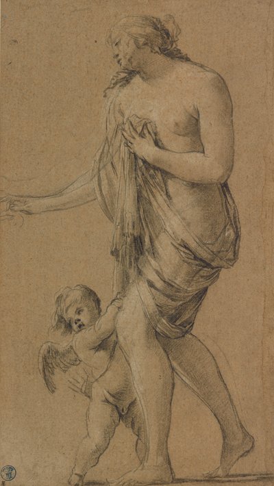 Tanulmány Vénusz és Ámor alakjához (recto); Férfiakt tanulmánya (verso) alkotó: Simon Vouet