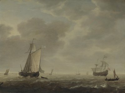 Egy holland hadiember és különféle hajók a szélben, c. 1640 alkotó: Simon de Vlieger