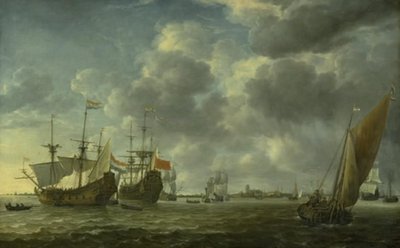 Hajók a Rotterdam melletti Maas folyóban alkotó: Simon de Vlieger