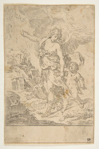 Egy gyermekkel sétáló őrangyal, kb. 1640. alkotó: Simone Cantarini