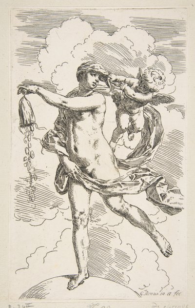 A földgömbön álló szerencse érmékből ürít, kb. 1635-1636. alkotó: Simone Cantarini