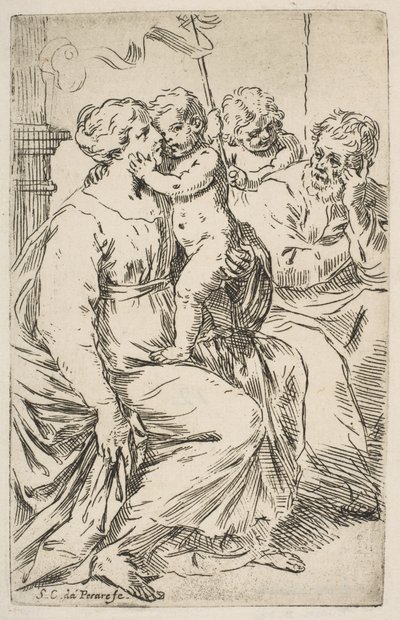Szent Család Keresztelő Szent Jánossal, kb. 1640-1642. alkotó: Simone Cantarini