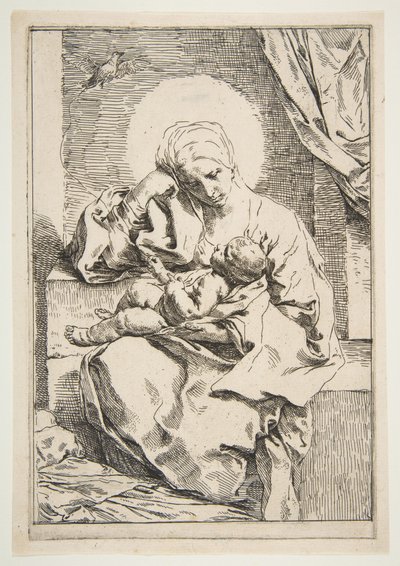 Madonna és gyermeke madárral, kb. 1635-1636. alkotó: Simone Cantarini