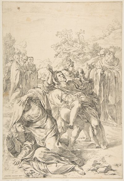 Szent Benedek ördögűz egy démont, kb. 1637-1639. alkotó: Simone Cantarini