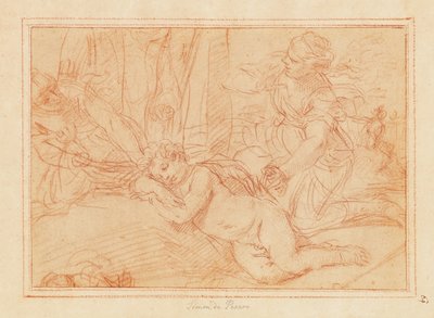 Vénusz és a nimfák lefegyverzik Ámort (vörös kréta, papír) alkotó: Simone Cantarini